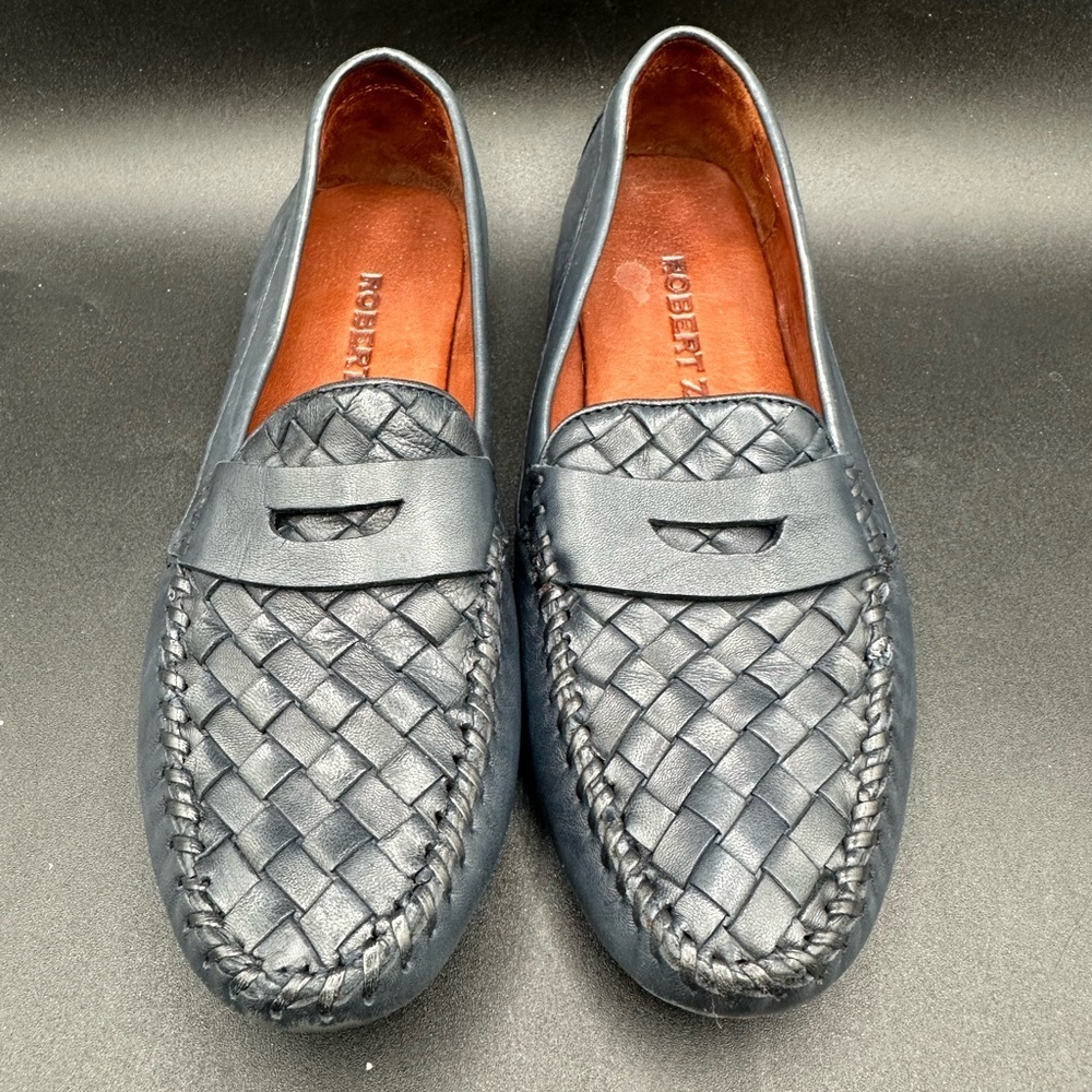 Robert Zur Shoes Women 6.5 AAAA Woven Glove Leather Petra Driving Loafer Navy - Picture 2 of 7